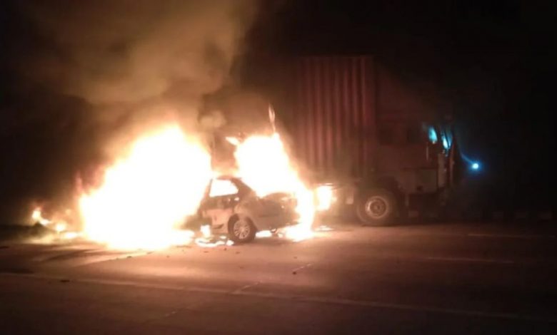 Agra: 5 people charred to death as car catches fire after collision with container