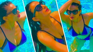 PHOTOS : Ameesha Patel sets the swimming pool on fire in blue bikini