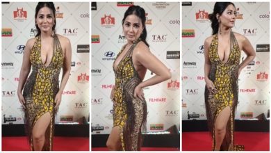 हिना खान ने डीप नेक हाई स्लिट ड्रेस में दिखाया हॉट अंदाज